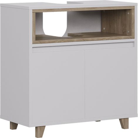 Mobile sottolavabo per bagno Elnor, Bianco/quercia, 60 x 61 cm con 2 porte, Vicco