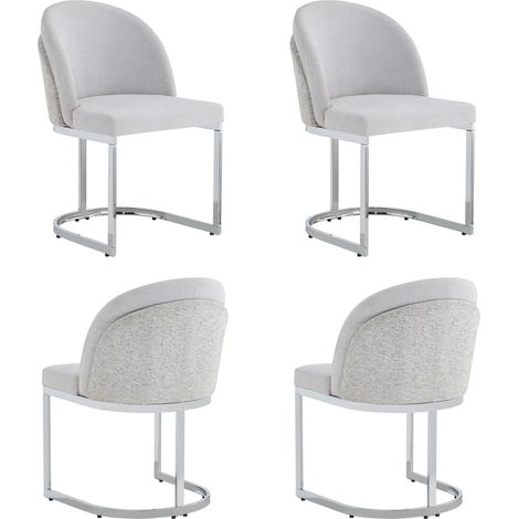 Set di 4 sedie da pranzo in chenille grigio chiaro con gambe in metallo argentato MODENUIT (1/5)