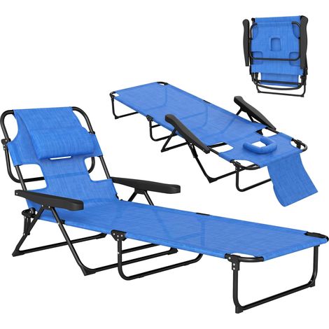 Transat, chaise longue de jarden, chaise longue de détente, pliable, résistant aux entempéries, 194 cm x 72 cm x 31 cm, noir et bleu foncé (1/5)