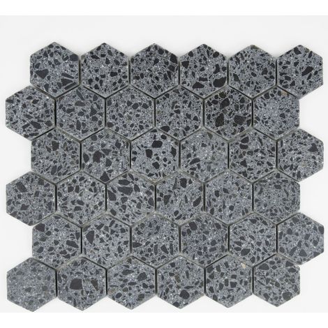 MOSAIQUE HEXAGONE TERRAZZO BLACK 1 PLAQUE 30,5 x 30,5 CM CASA LINEA