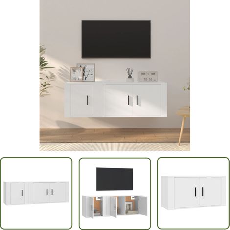 The Living Store 2-tlg. TV-Schrank-Set Weiß Holzwerkstoff - TV-Schrank - Holzwerkstoff Möbel - Wohnzimmer Dekoration - Wandmontage Regal - TV Stand (1/5)