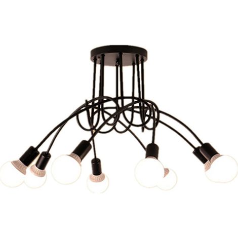 Moderna Plafoniera in Metallo, Plafoniera 8 Luci E27, Lampada da Soffitto per Cucina, Soggiorno, Sala da Pranzo, Corridoio - Nero (Senza Lampadine) (1/4)