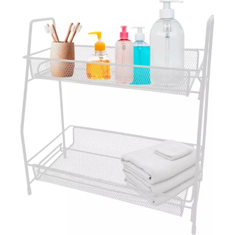 Organizer Mensole in Metallo Porta Oggetti per Scrivania, Bagno, Cucina Bianco