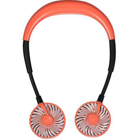 Ventilador de cuello portátil recargable por USB con LED, diseño elegante y doble flujo de aire, ideal para viajes, actividades al aire libre y la oficina. (1/5)