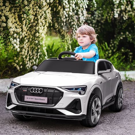 Audi E-tron 12V Elektro-Kinderauto mit Doppelmotor, Fernbedienung und Akku, Geschwindigkeit 3–5 km/h, LED-Lichter und Musik, Weiß