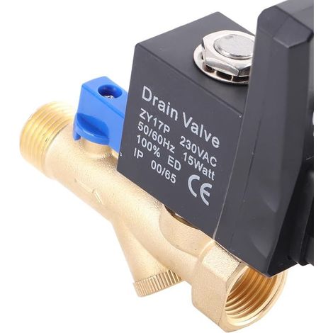 Vanne de Purge Automatique Électronique G1/2 DN15 pour Compresseur d'Air - Électrovanne Programmables avec Réglage Temps - Drain Valve Condensats AC230V