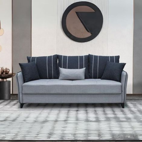 Divano letto contenitore Panama 3 posti colore grigio chiaro 51-002 e cuscini grigio scuro (1/5)