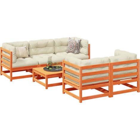 6-tlg. Garten-Sofagarnitur mit Kissen Wachsbraun Kiefernholz vidaXL (1/5)