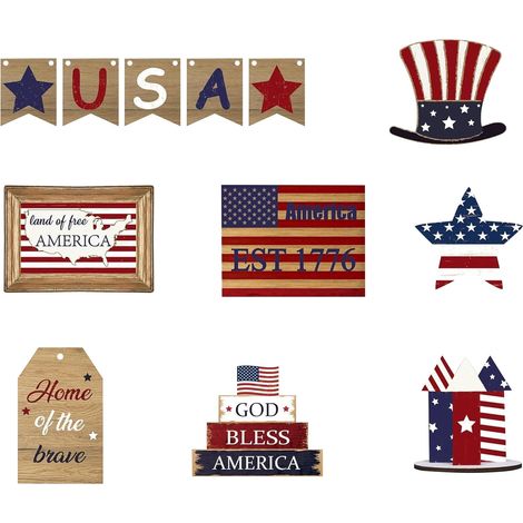 Panneau Décoratif En Bois - Signal Patriotique Pour Plateau - Décoration De Bureau Et Intérieur - Lot De 12 Pièces (1/5)