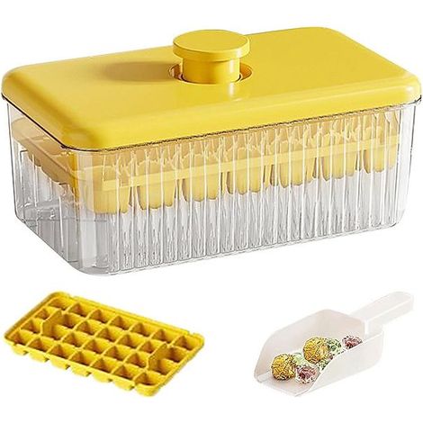Bac à glaçons avec couvercle pour congélateur et boissons froides, jaune crème (1/5)