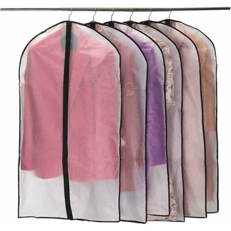 QORVA-Lot de 6 housses à vêtements zippées, anti-poussière et anti-mites, matériau PEVA translucide, imperméable et respirant, 60 x 100 cm, noir