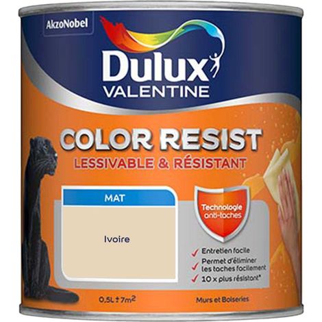 Peinture bicouche intérieure Color Resist Murs et Boiseries Mat Ivoire 0,5 L - Dulux Valentine
