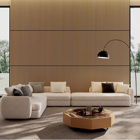 Akustik-Wandpaneele aus Holzlatten, 4er-Set, 115 x 60 cm, Eiche weiß, HAVRYA (1/3)