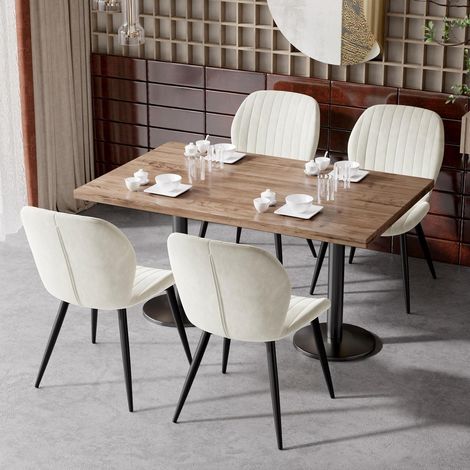 Esszimmerstühle 4er Set, Creme Samt, ergonomisch, mit Metallbeinen (1/5)