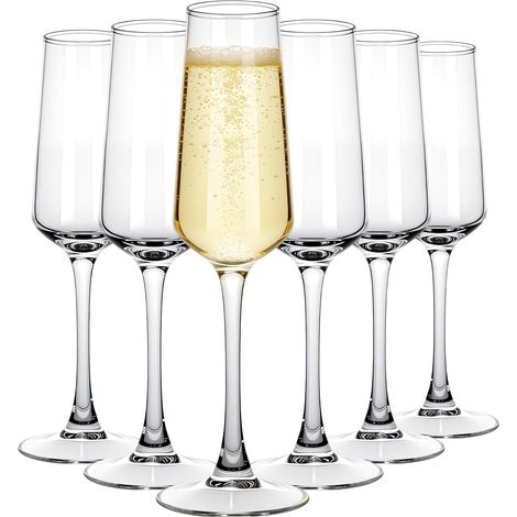 Lot de 6 flûtes à champagne de 235 ml, verres à vin pétillants élégants, modernes, parfaits pour la maison, les bars, les mariages, les anniversaires de mariage, les flûtes à champagne transparentes (1/5)