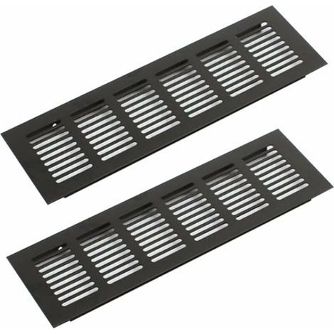 Grille aération VMC en aluminium noir – Lot de 2 pièces 250mm x 80mm – Résistante à la corrosion – Pour armoires et meubles - NOIR 250 X (1/5)