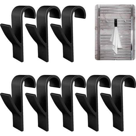 Crochet Radiateur Rond 8 Pcs Crochet à serviettes Crochet Serviette Salle De Bain Crochet Radiateur Seche Serviette Porte-Serviettes Seche Serviette pour Tous les Radiateurs Standards-Noir (1/5)
