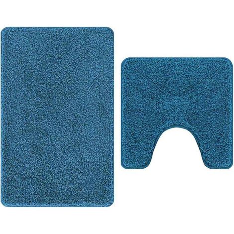 Ensemble de deux tapis de bain antidérapants, en polypropylène bleu. (1/5)