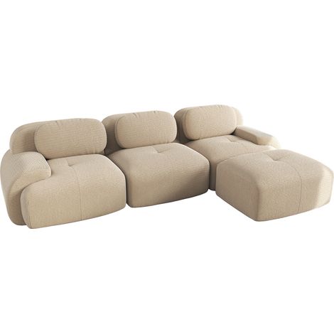 Modulares Ecksofa in Beige aus Stoff in Samtoptik, ohne Montage, 298 cm (1/5)