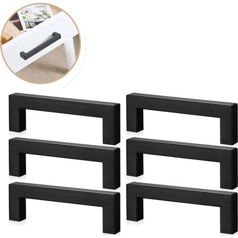 6 Pcs Poignées Meuble Acier Inoxydable Noir 128mm, Poignée Cuisine Inox, Bouton Tiroir Modern pour Cuisine Salle de Bain Armoire Placard (1/5)