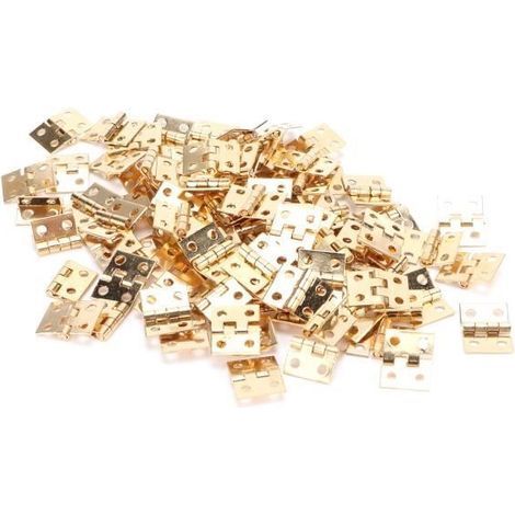(Jaune)100pcs mini charnière en métal rétro petit accessoire en métal avec vis pour boîte à bijoux bricolage jaune quincaillerie coffret (1/4)