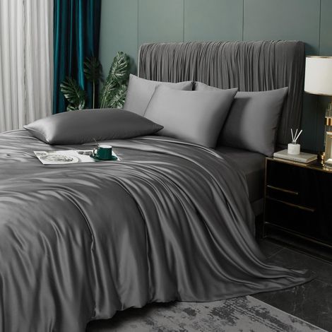 Parure de lit en bambou 200 x 220 cm - Gris anthracite - Pour été et hiver - Rafraîchissante - Fibres de bambou brillant - Respirantes - Avec housse de couette et taies d'oreiller 80 x 80 cm (1/5)