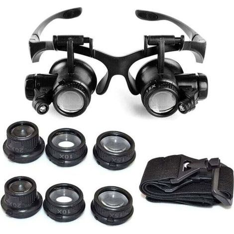 AIPERQ Loupe Serre Tête Loupe Frontale Lunettes grossissantes Allumage LED Grossissements de 10x, 15x, 20x et 25x (1/4)