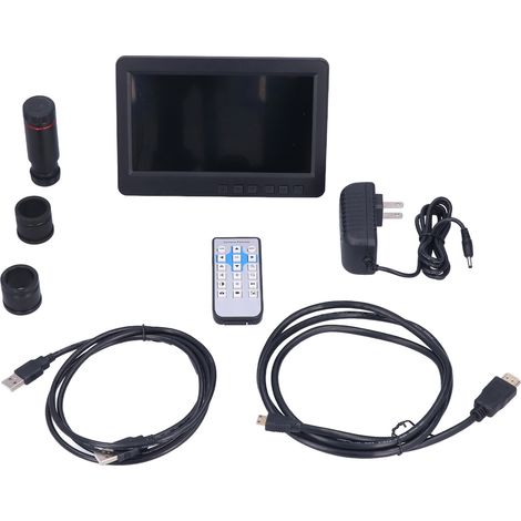 Microscope numérique vidéo 7 pouces avec caméra USB 26MP 60FPS, objectif 0,5X, adaptateur C-Mount, télécommande, alimentation AC100-240V pour inspection électronique et laboratoire. (1/5)