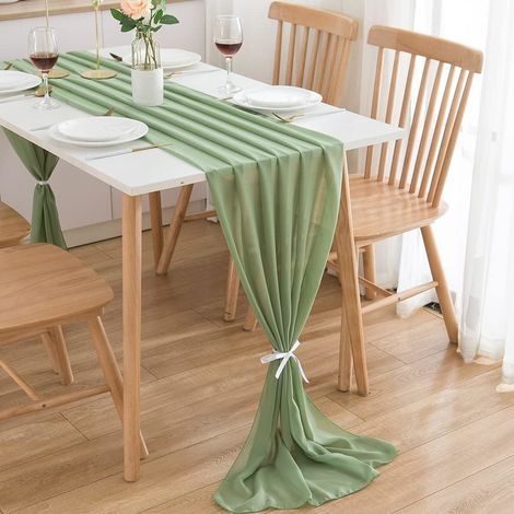 Drapeau de table en mousseline de soie - Vert sauge - 75 x 300 CM - décoration de table dans la cuisine intérieure - vacances - mariage - fête d'anniversaire (1/5)