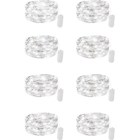 Guirlande lumineuse à piles (lot de 8), fil argenté étanche de 2,13 m, 20 LED blanc chaud, idéale pour les fêtes de Noël. (1/5)