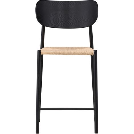 Tabouret de bar en résine tressée et métal H66.5cm - Noir - Polly (1/5)