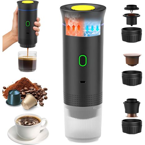 1 Machine à Café Portable, Espresso 12V Voiture, Compatible Capsules et Moulu, Chauffage Rapide, Camping Voyage (1/5)