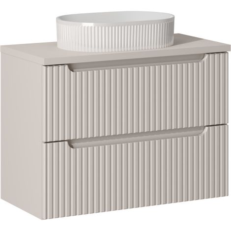 Meuble suspendu 2 tiroirs avec vasque ovale blanche NOVA 80 cm-Taupe-Largeur 80 cm (1/5)