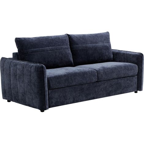 Divano letto 3 posti express in tessuto testurizzato blu Letto 145 cm - MALOGU