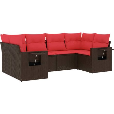 vidaXL 6 Piece Garden Sofa Set with Cushions Brown Poly Rattan (US only) (1/5)