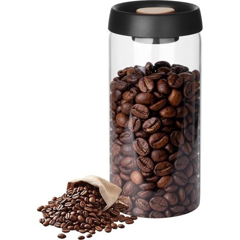 Lata para café, 1800 ml, Vidrio de borosilicato, Para café, té y frutos secos, Resistente a la humedad y la oxidación, Negro/Dorado (1/5)