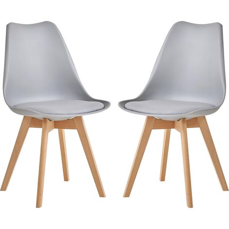 2 Chaises Tulipes Salle à Manger Scandinaves Bm Home Salle de Bureau, Pieds en Bois de Hêtre Massif, Couleur GRIS