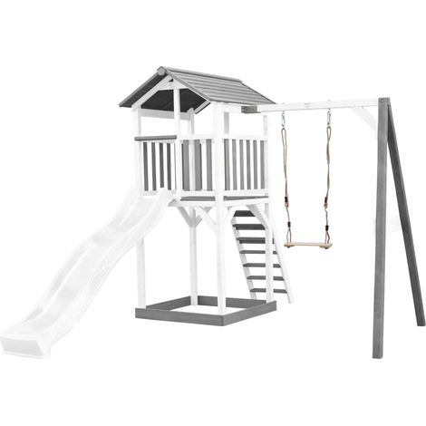 Axi Beach Tower Aire De Jeux Avec Toboggan En Blanc, Balançoire & Bac À Sable  Grande Maison Enfant Extérieur En Gris & Blanc  Cabane De Jeu En Bois Fsc