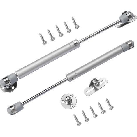 2 Pack 100N Gas Springs with Screws, Soft Close Hinges for Kitchen Cabinet Toy Cabinet, Heavy Lid Hinges, Lift Supplies, Silver (1/5)