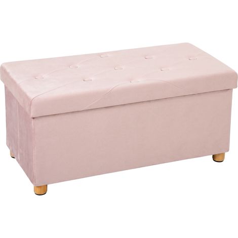 HOMCOM Velvet Upholstered Foldable Ottoman Footrest with Wood Legs, Pink (1/5)