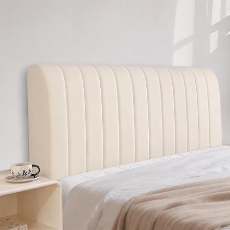 Housse de tête de lit matelassée, beige, épaisse, avec rembourrage, extensible, résistante à la poussière, lavable, protège contre l'usure et les taches, pour décoration de chambre à coucher (1/5)