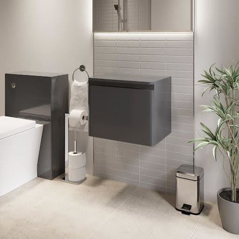 Bathroom Cloakroom Vanity Unit Wall Mounted Storage Cabinet Grey Gloss 500mm (1/5)