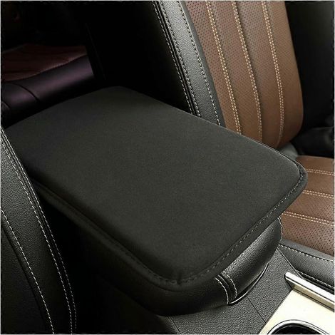 Housse d'accoudoir de voiture, housse de console centrale, tapis de console centrale, couvercle de boîte à accoudoirs, coussin de protection imperméable en cuir PU (noir) (1/5)