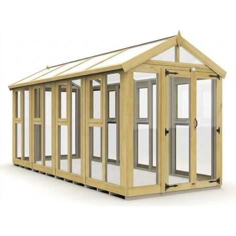 6ft x 16ft Apex Glass Greenhouse - Pressure Treated Timber - L183 x W488 x H210 cm - Natural