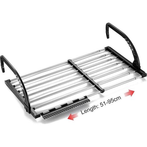 Séchoir à linge télescopique en inox pour balcon et radiateur – Longueur 51-95 cm – Pliable avec porte-chaussettes amovible-Crezuo (1/5)