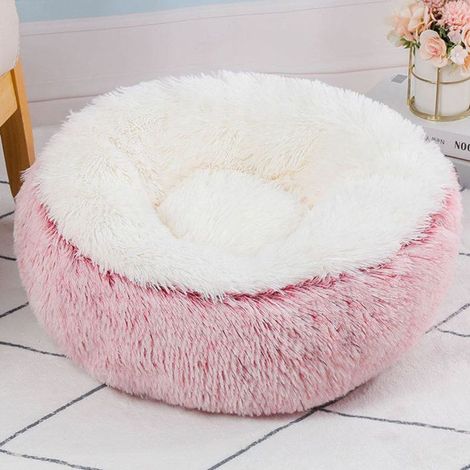 Lit rond et duveteux pour animaux, cave anti-anxiété pour chat, fond antidérapant, lavable en machine (Rose pâle, 40 cm) (1/5)