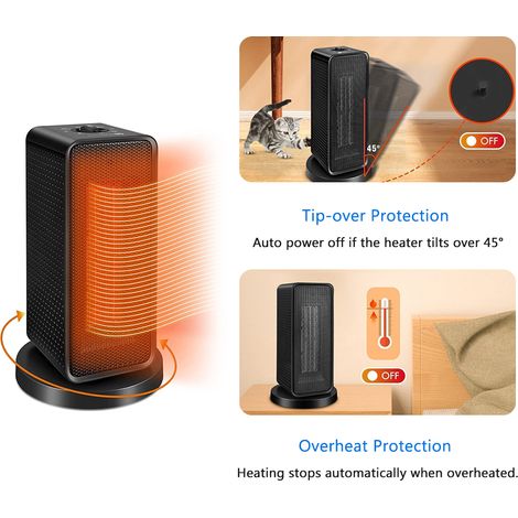 Chauffage soufflant électrique 600 W/1200 W avec technologie PTC et céramique, silencieux et doté d'une protection contre la surchauffe. (1/5)