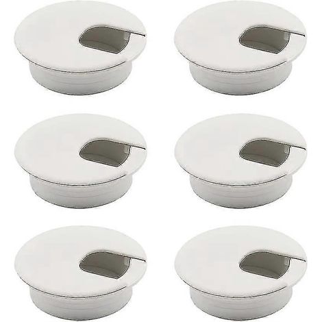Lot de 6 passe-câbles de bureau, ronds, blancs
