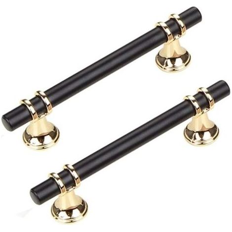 Lot de 2 poignées de meuble, poignée de porte de chambre, poignée de porte moderne, poignée de porte, poignée minimaliste luxueuse, poignée de porte de placard, poignée de tiroir, noir, 128 mm (1/3)
