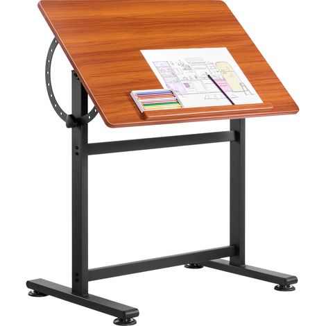 VEVOR Tavolo da Disegno Piano per Pittura, Scrivania Multifunzionale con Inclinazione da 0° a 90°, Tavolo da Artista con Telaio a H Nero Piano Marrone, Piano da Disegno per Pittore Ingegnere (1/5)